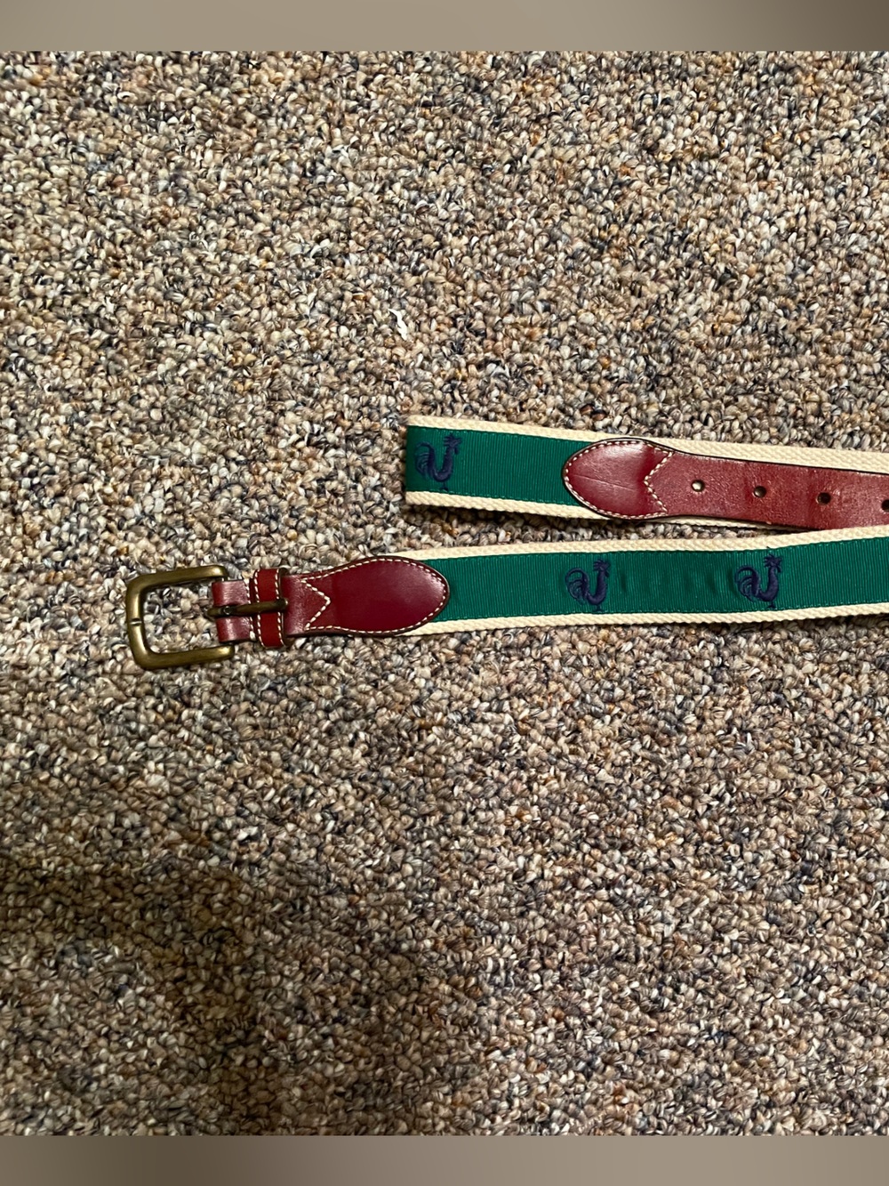 J.Crew Men’s Blue Rooster and green ribbon overlay adjustable belt